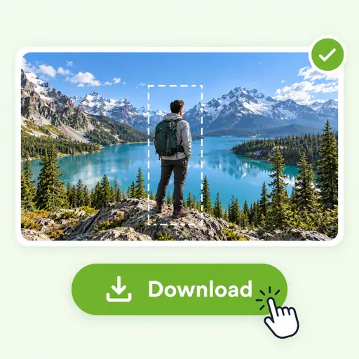 Downloading a wide extended photo of a hiker above a mountain lake.