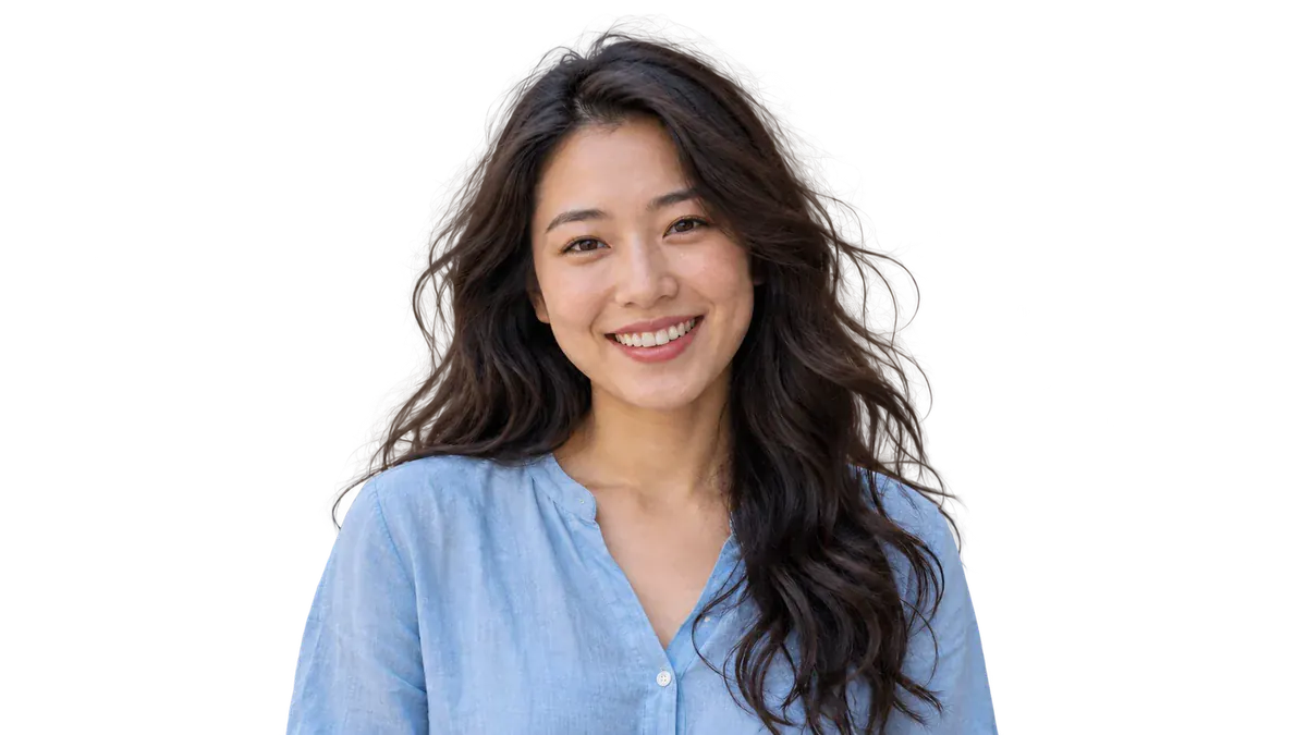 The same portrait with the background removed and the hair edges kept.