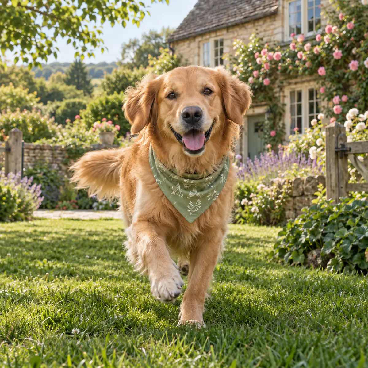 Golden retriever photo with the sparkle removed, showing intact grass and fur texture