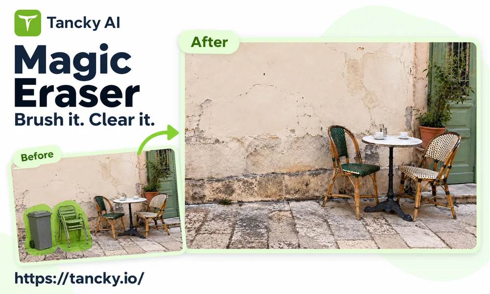 Visual demonstration highlighting how intelligent inpainting restores natural textures when removing unwanted objects.