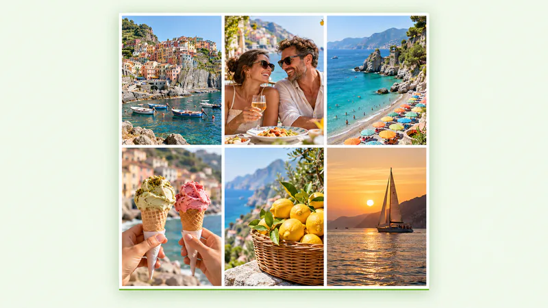 Six holiday photos arranged in a square three by two grid