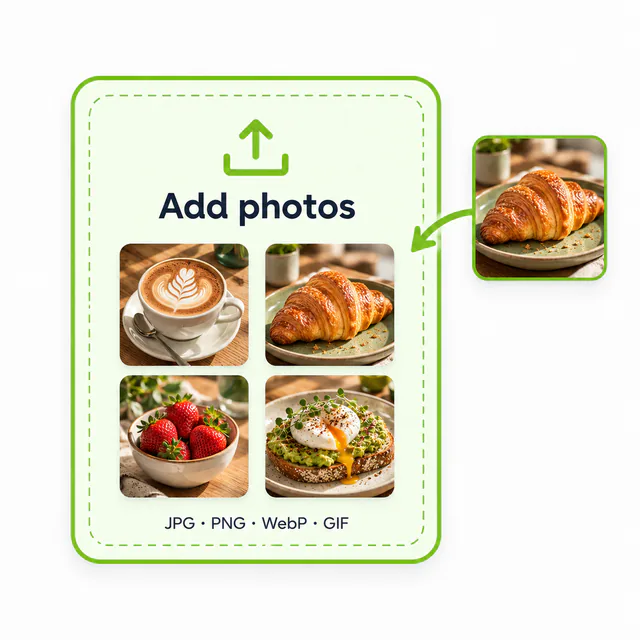 Four photos added to the upload panel as thumbnails
